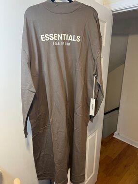 ESSENTIALS Fear of God Women’s Long Sleeve Tee Shirt Dress— Wood